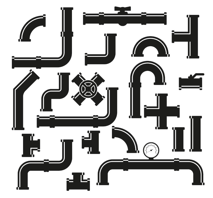 Vector conjunto de iconos de vector de accesorios de tubería ilustración de vector de sistema de drenaje de tubería de construcción de industria de tubo