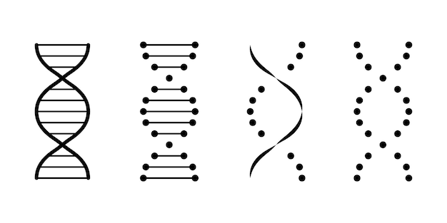 Conjunto de iconos de vector de ADN en estilo abstracto Cromosoma genético Código de gen humano Molécula espiral