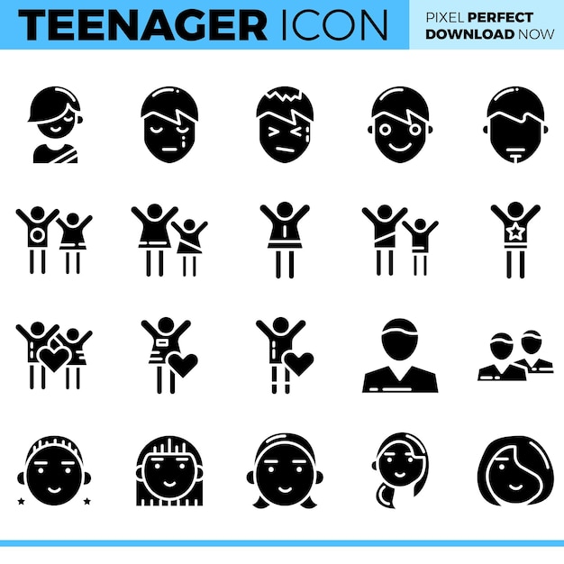 Vector conjunto de iconos de vector adolescente