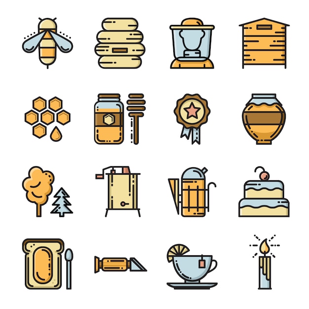 Conjunto de iconos de vector apiario.