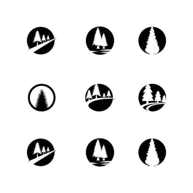 conjunto de iconos de vector de árbol de pino