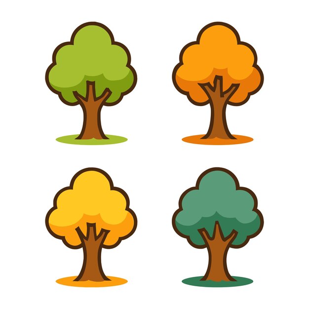 Conjunto de iconos de vector de árbol plano Madera con colección natural de hojas en estilo plano