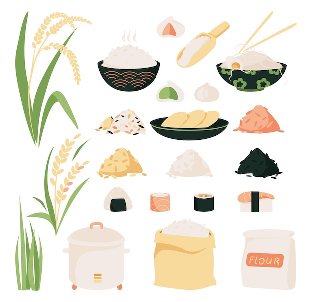 Conjunto de iconos de vector de arroz