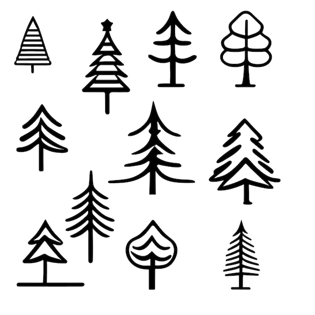 Conjunto de iconos de vector de arte de línea de árbol