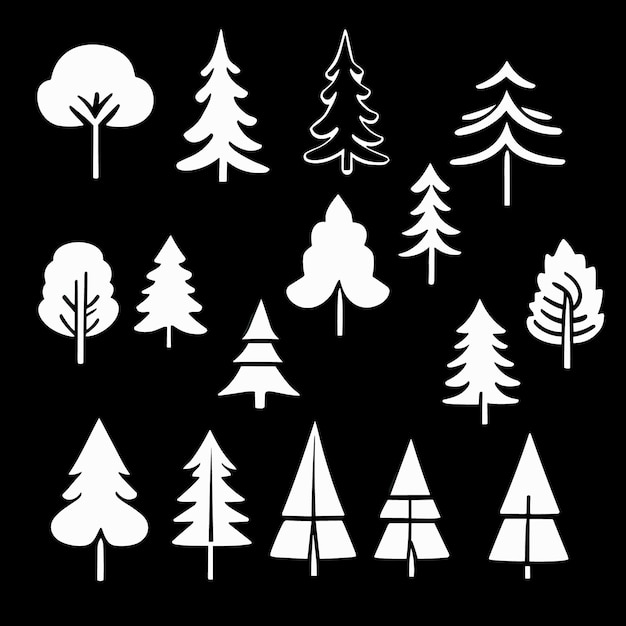 Conjunto de iconos de vector de arte de línea de árbol