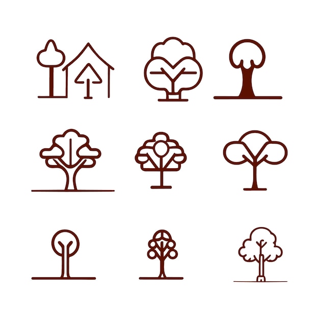 Conjunto de iconos de vector de arte de línea de árbol