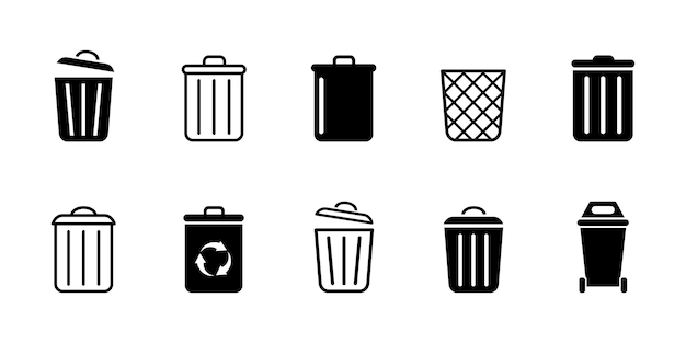 Conjunto de iconos de vector de bote de basura Conjunto de iconos de cubo de basura Vector 10 EPS
