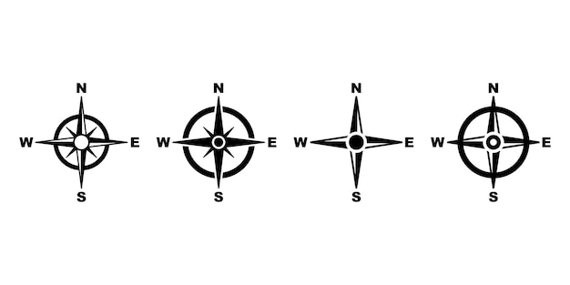 Conjunto de iconos de vector de brújula. Dirección para Norte, Sur, Este y Oeste. Icono de navegación.