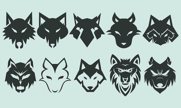 Conjunto de iconos de Vector de cabeza de lobo