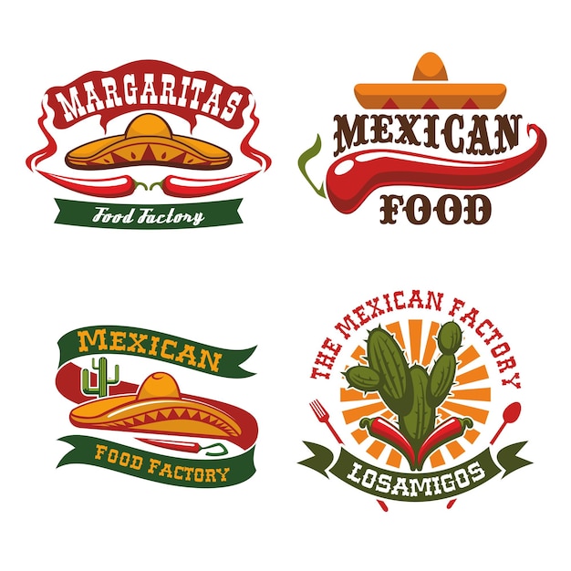 Conjunto de iconos de vector de cocina de comida rápida mexicana