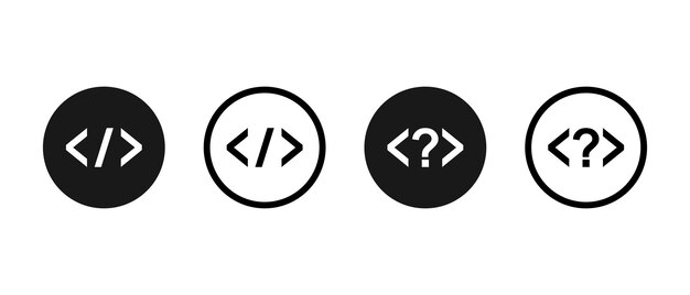 Conjunto de iconos de vector de código html Signo de codificación de programa en círculo