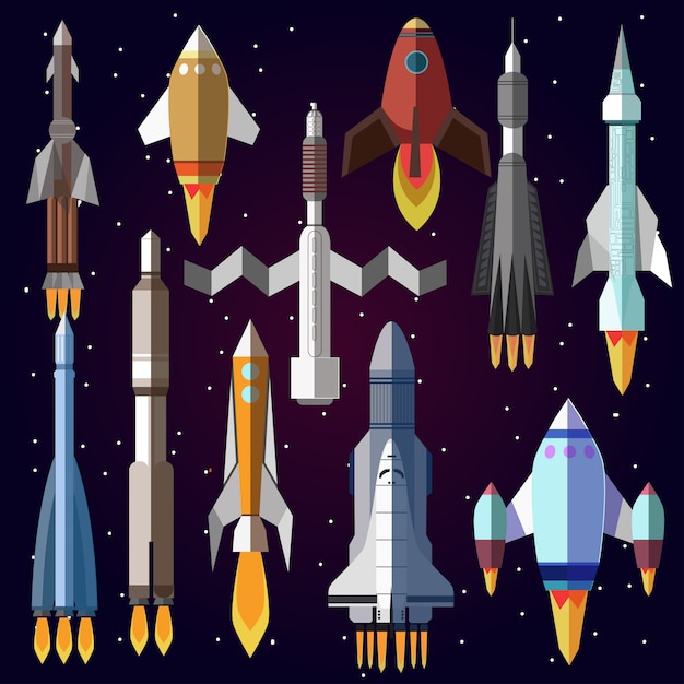 Conjunto de iconos de vector de cohetes espaciales.