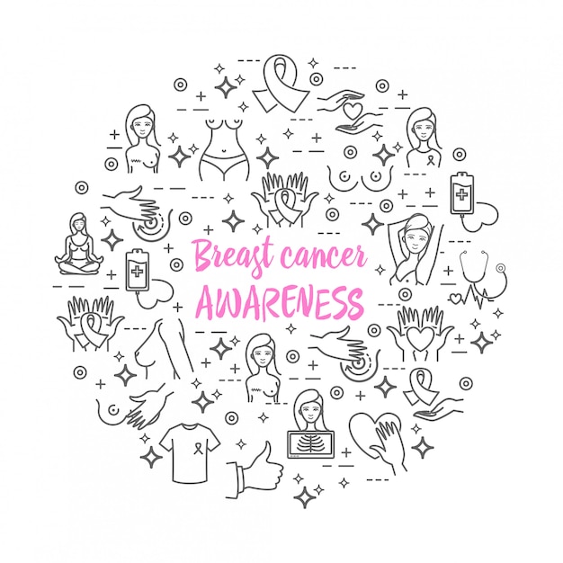 Conjunto de iconos de vector de conciencia del cáncer de mama