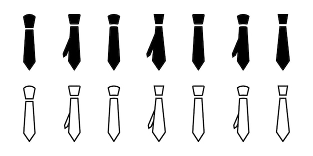 Conjunto de iconos de vector de corbata sobre fondo blanco. Silueta de corbata. Corbata linea negra. Corbata para traje.