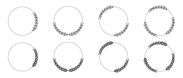 Conjunto de iconos de vector de corona de laurel. Colección de coronas decorativas. Ramas de laureles. Coronas dibujadas a mano.