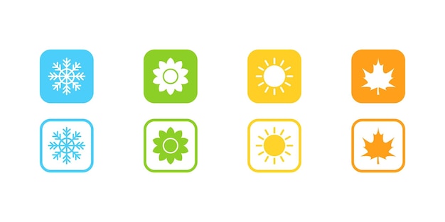 Conjunto de iconos de vector de cuatro estaciones Verano otoño invierno y primavera iconos de colores Vector 10 Eps