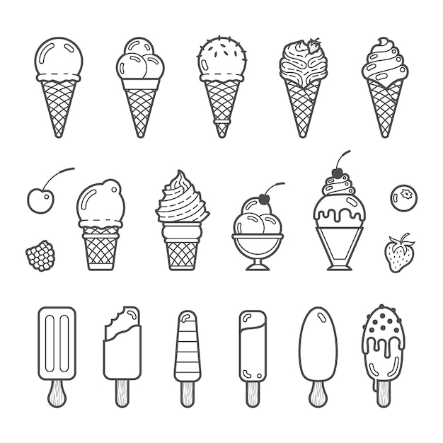 Conjunto de iconos de vector de delicioso helado