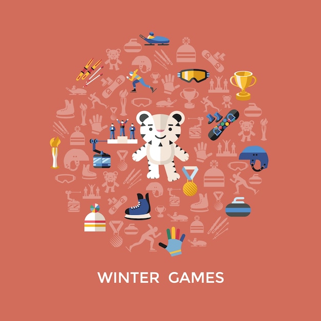 Conjunto de iconos de vector digital invierno juegos deporte objetos conjunto de colección