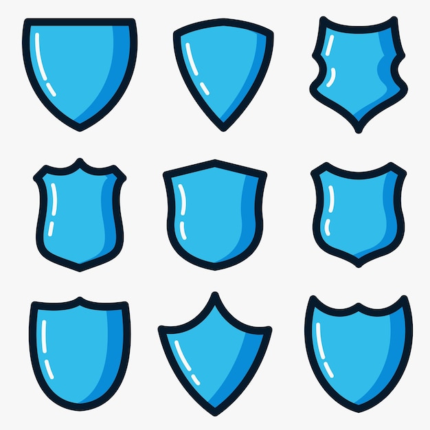 Conjunto de iconos de vector de escudo azul