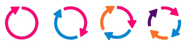 Conjunto de iconos de vector de flecha de círculo Signo de recarga redonda Símbolo de flecha de rotación Icono de flecha de actualización Icono de reciclaje Flechas vectoriales circulares Signo plano de flechas Ilustración vectorial