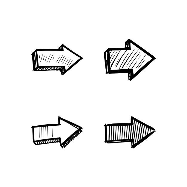 Conjunto de iconos de vector de flecha dibujada a mano