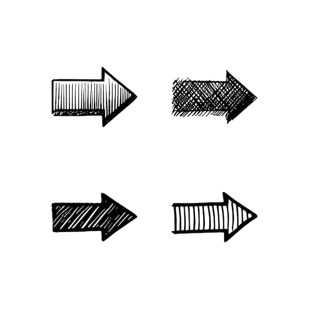 Conjunto de iconos de vector de flecha dibujada a mano