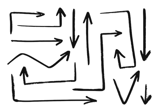 Conjunto de iconos de vector de flecha dibujados a mano conjunto Diseño de flecha de boceto para plan de negocios y educación