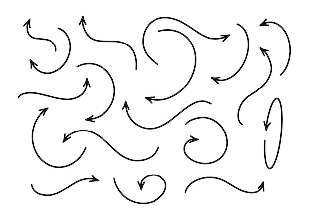 Conjunto de iconos de vector de flecha dibujados a mano conjunto Diseño de flecha de boceto para plan de negocios y educación