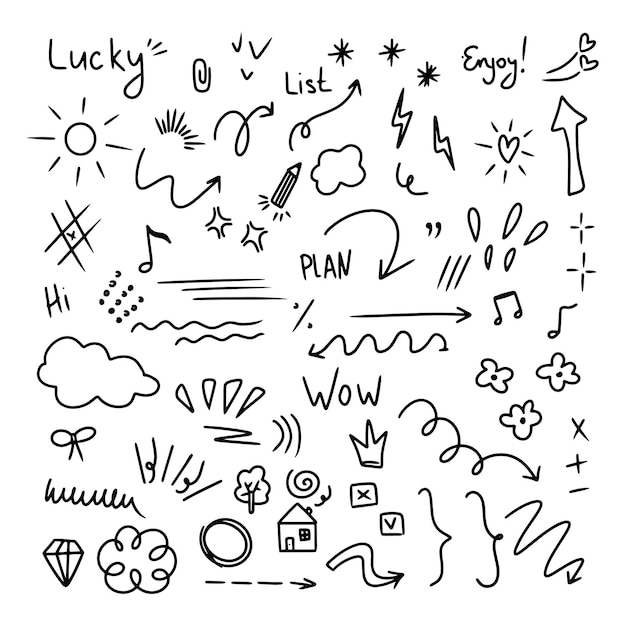 Conjunto de iconos de vector de flecha dibujados a mano diseño de flecha de boceto para plan de negocios y educación