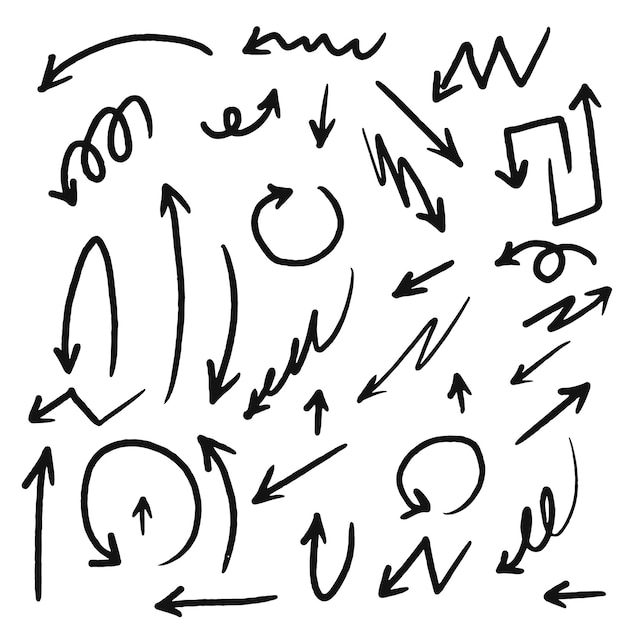 Conjunto de iconos de vector de flecha dibujados a mano Diseño de flecha de bosquejo para notas de educación empresarial Vector