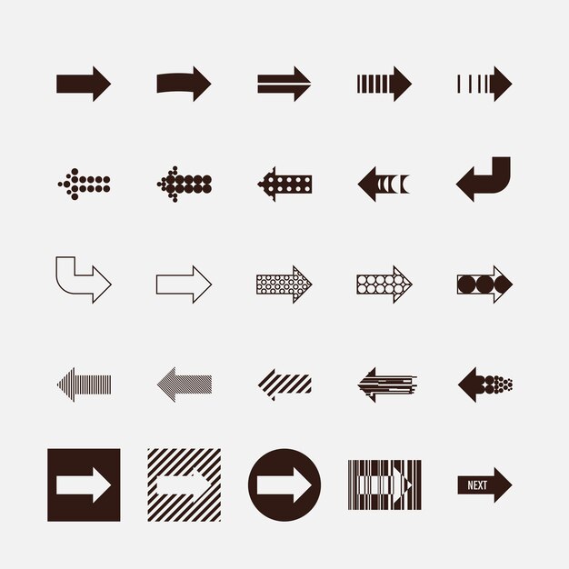 Conjunto de iconos de vector de flechas Diseño de flecha geométrica de acento para sus proyectos, échales un vistazo Aplicaciones de escritorio y móviles UI infografía plan de negocios educación pegatina imprimible Ilustración vectorial