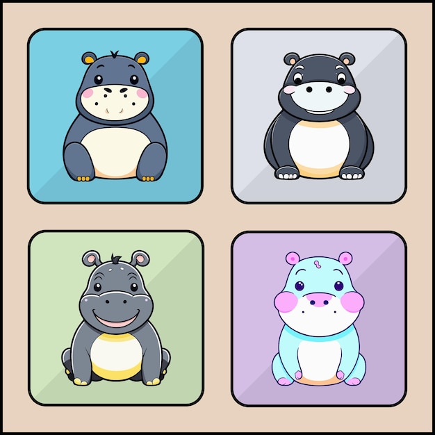Conjunto de iconos de vector de hipopótamo