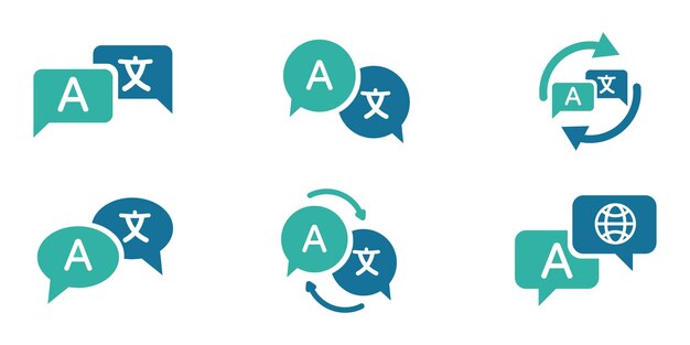 Conjunto de iconos de vector de idioma de traducción. Traductor para teléfonos móviles. Icono de intérprete.