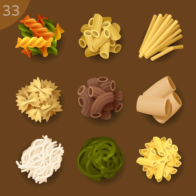 Vector conjunto de iconos de vector de ingredientes alimentarios 33 pasta