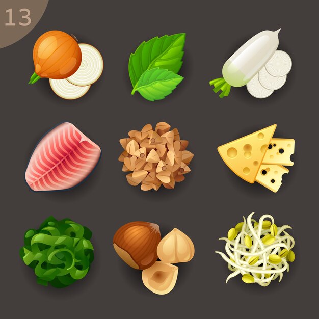 Conjunto de iconos de vector de ingredientes de alimentos 13