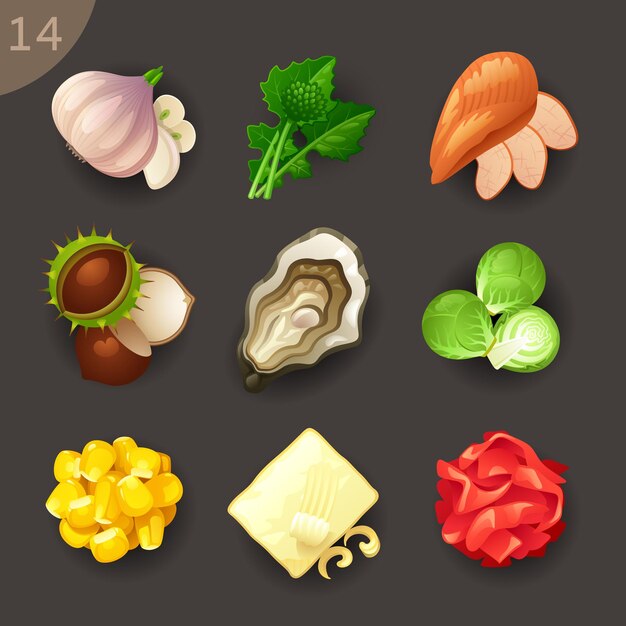 Conjunto de iconos de vector de ingredientes de alimentos 14