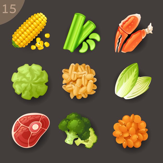 Conjunto de iconos de vector de ingredientes de alimentos 15