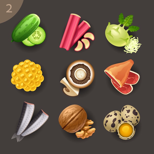 Conjunto de iconos de vector de ingredientes de alimentos 2