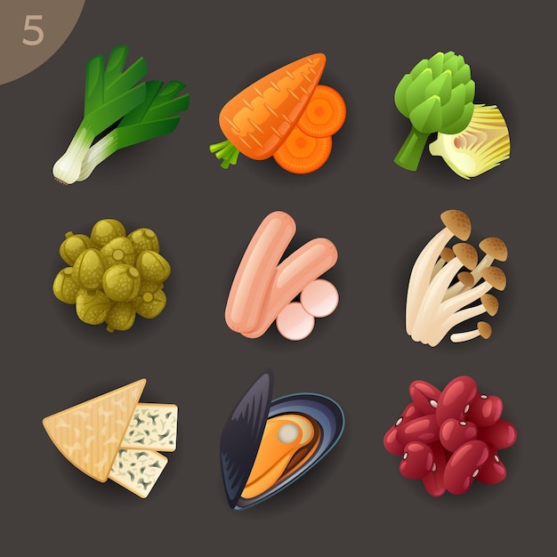 Conjunto de iconos de vector de ingredientes de alimentos 5
