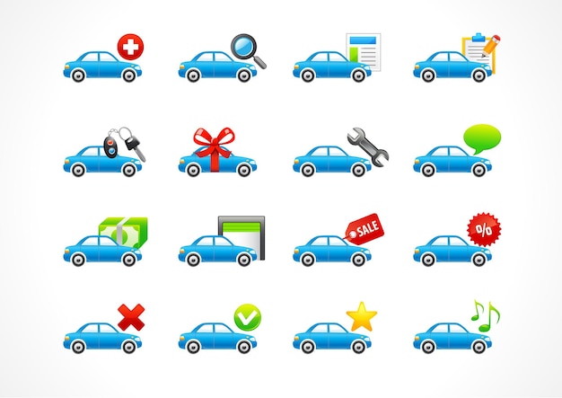 Conjunto de iconos de vector de interfaz para servicio de automóviles o negocio de arrendamiento Símbolos de interfaz