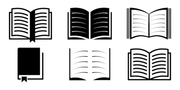 Conjunto de iconos de vector de libros Libros de papel abiertos y cerrados Leer literatura Nuevo conocimiento