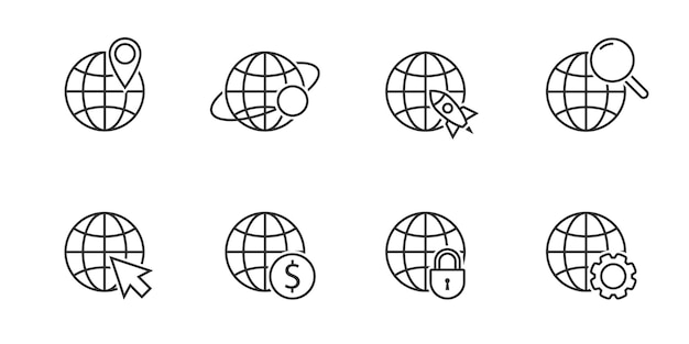 Conjunto de iconos de vector de línea de globo Ilustración vectorial