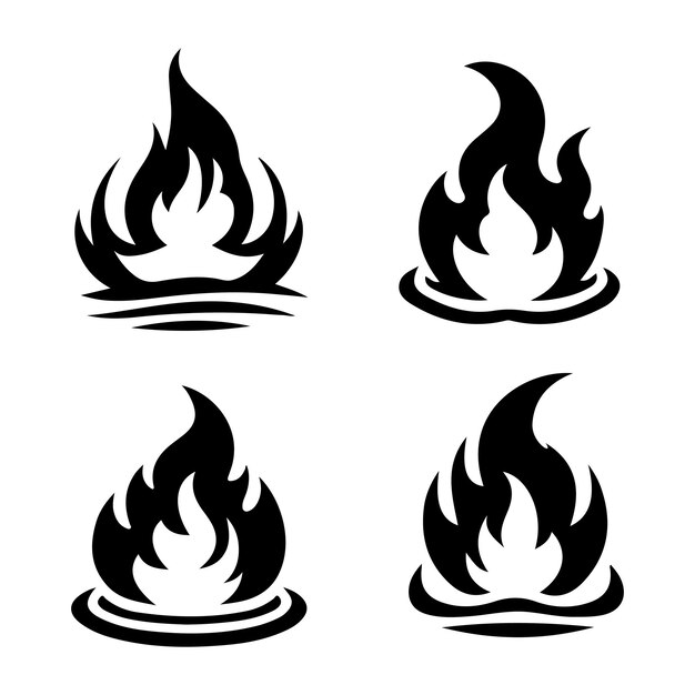 Conjunto de iconos de vector de llama de silueta Diferentes formas de fuego e ilustración de quema