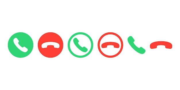 Conjunto de iconos de vector de llamada. Botones de respuesta verdes y declinación roja. Botones para teléfono inteligente.