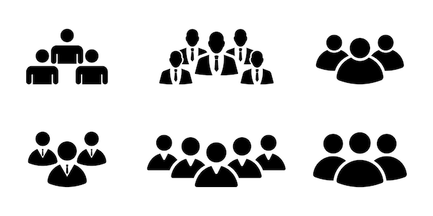 Conjunto de iconos de vector de personas de grupo. Multitud con persona, equipo, miembro, personal y humano.