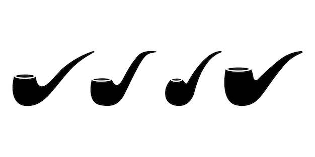 Conjunto de iconos de vector de pipas de tabaco negro vintage sobre fondo blanco. Iconos vectoriales de pipas para fumar.