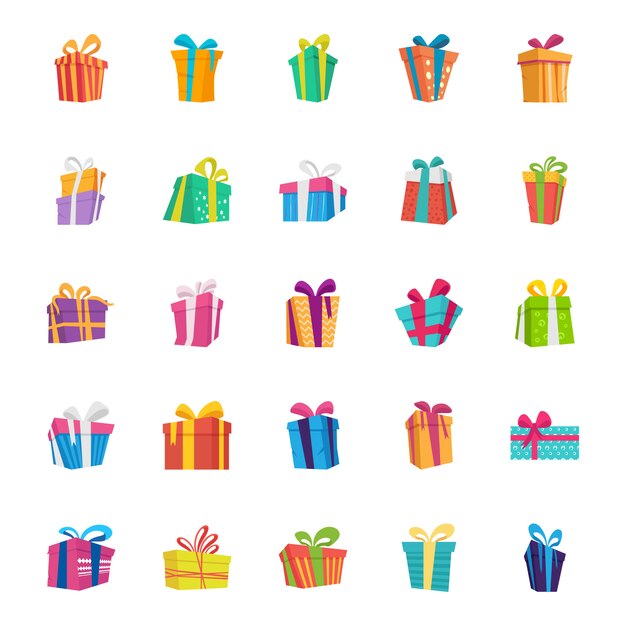 Conjunto de iconos de Vector plano de caja de regalo