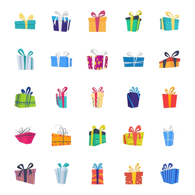 Conjunto de iconos de vector plano de caja de regalo