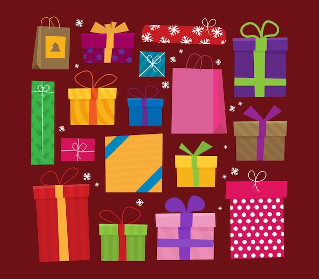 Vector conjunto de iconos de vector plano de cajas de regalo