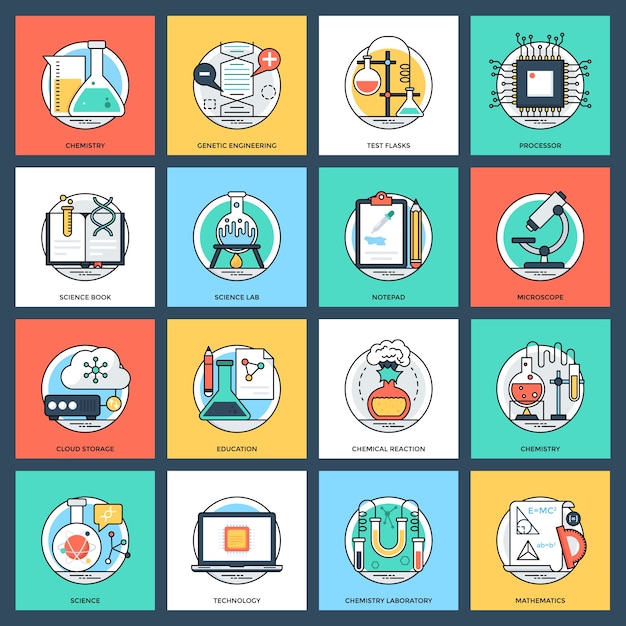 Conjunto de iconos de Vector plano ciencia y tecnología